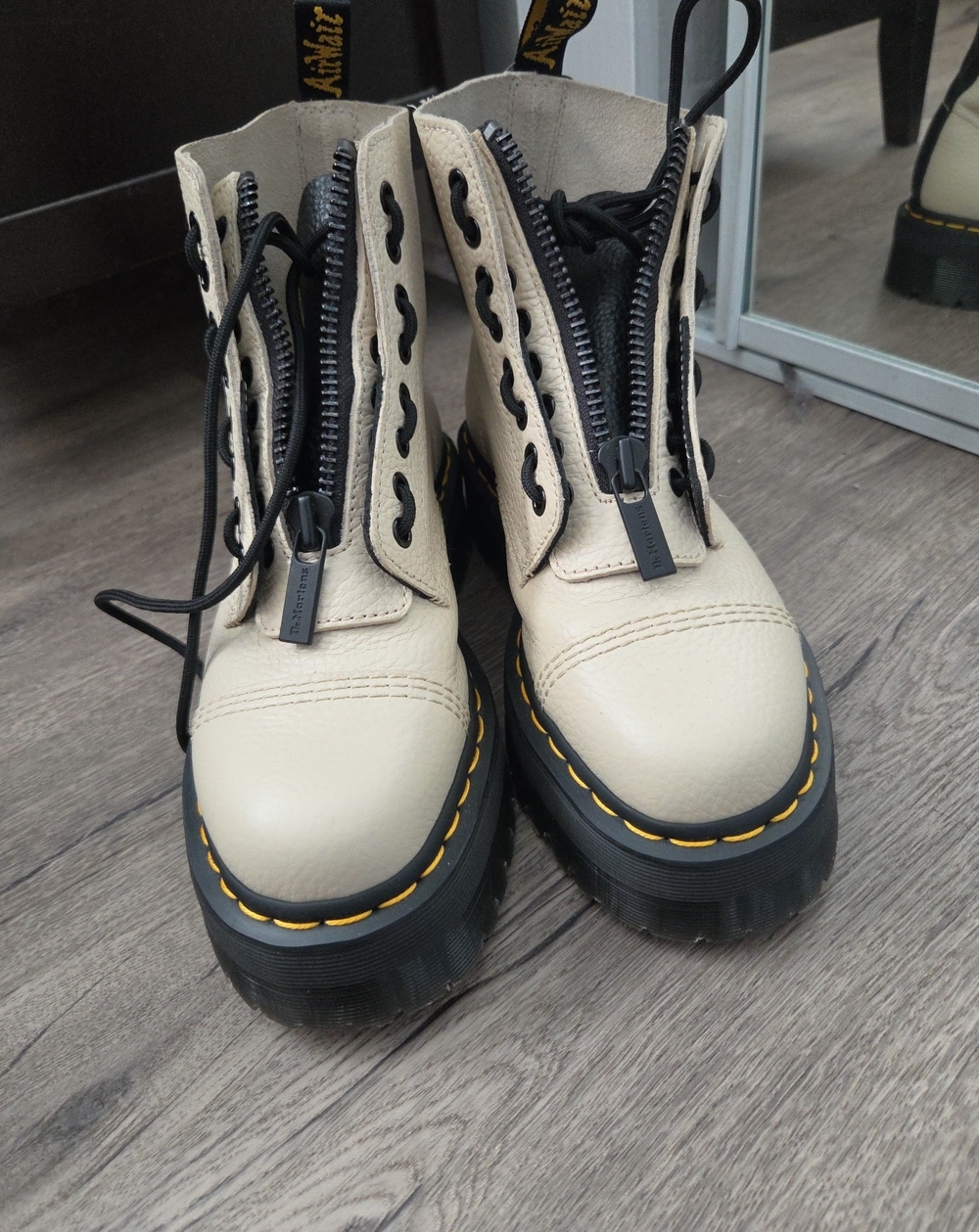 Dr Martens Sinclair Beige Combat Boots with Black Accents